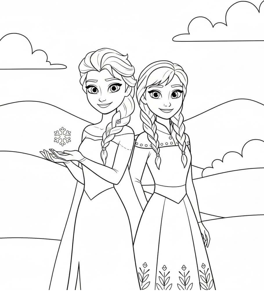 Hezké Elsa a Anna omalovánka