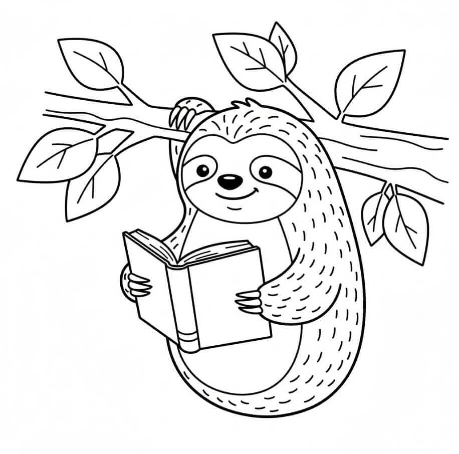 Lenochod Čte Knihu omalovánka