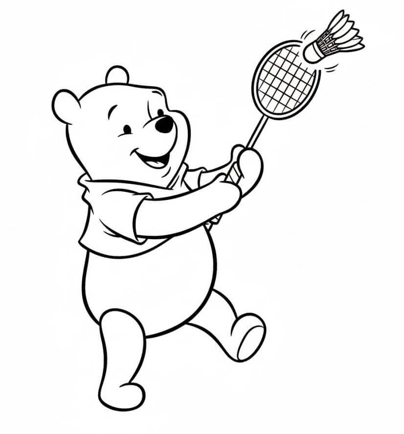 Medvídek Pú hraje badminton omalovánka