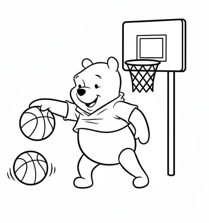 Medvídek Pú hraje basketbal omalovánka