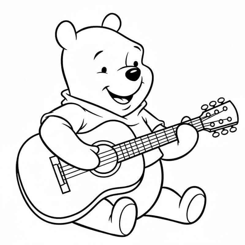 Medvídek Pú hraje na kytaru omalovánka