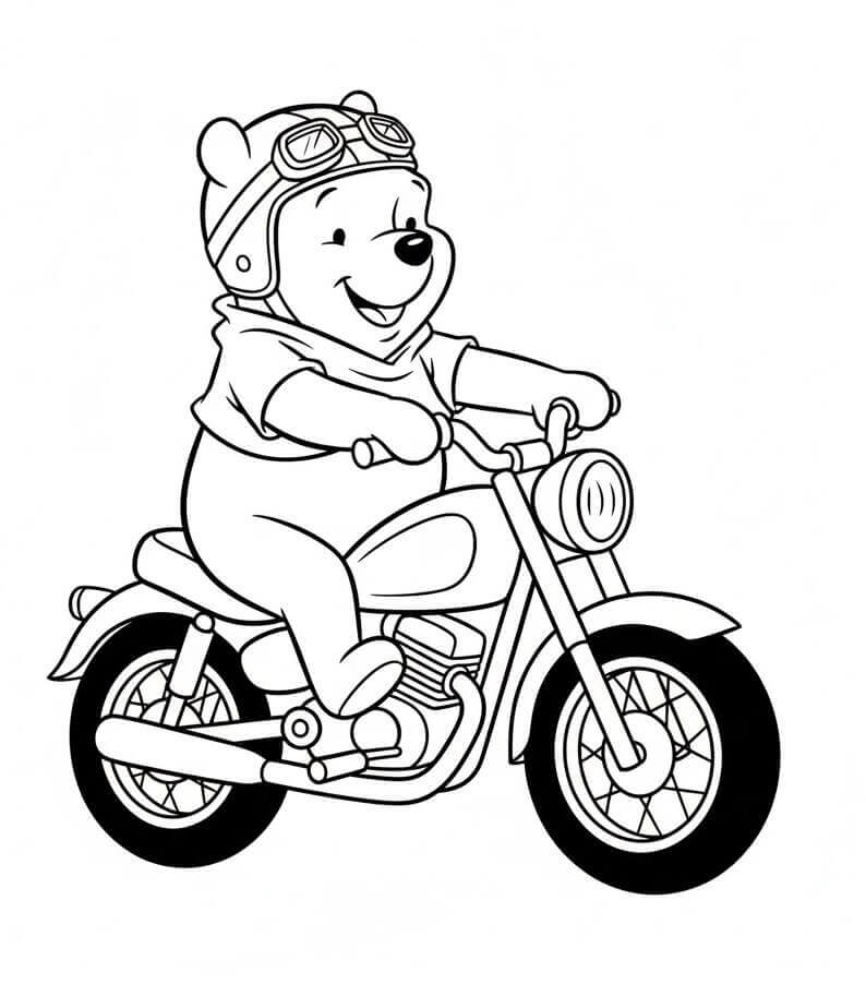 Medvídek Pú jezdí na motorce omalovánka