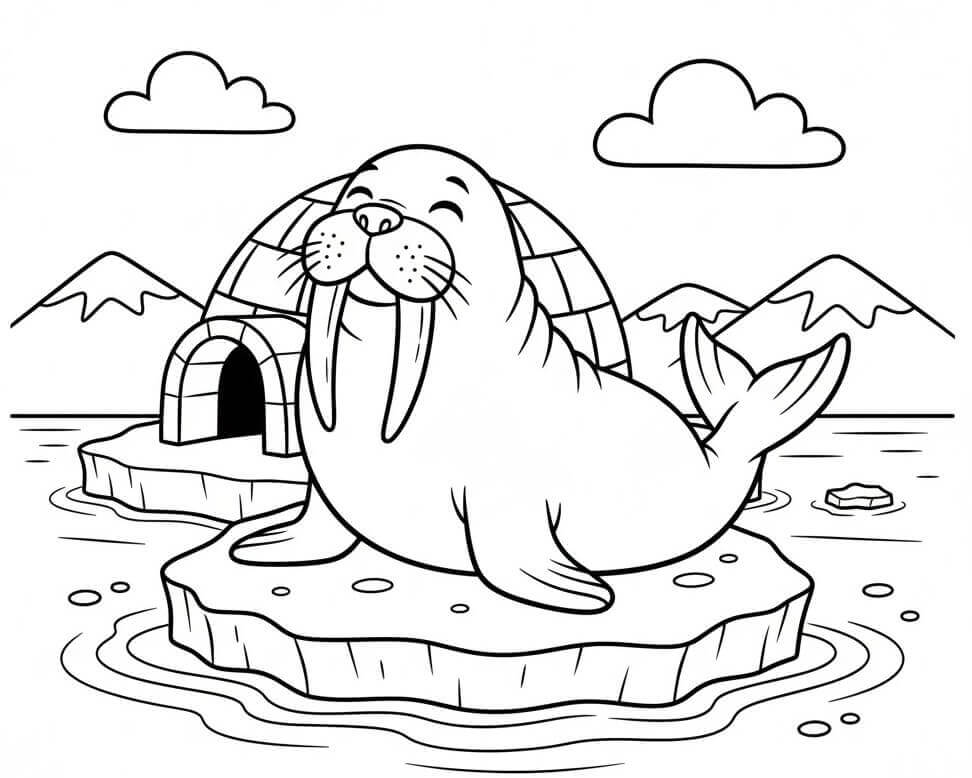 Mrož a Iglú omalovánka