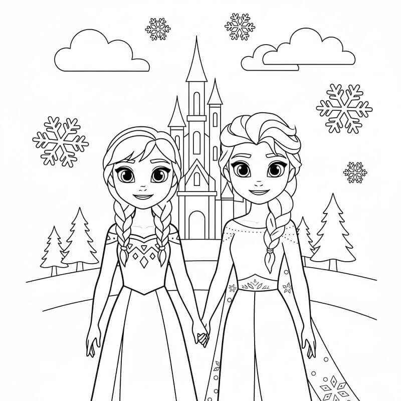 Přátelské Elsa a Anna omalovánka
