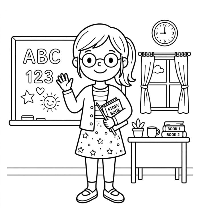 Animovaná učitelka omalovánka