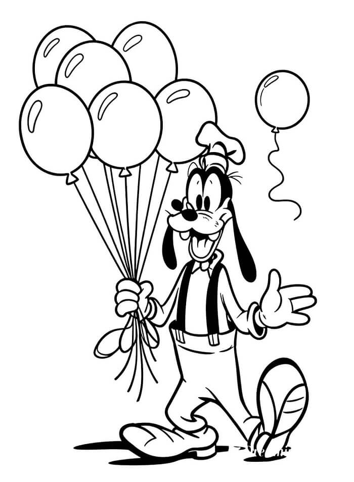 Goofy s balónky omalovánka