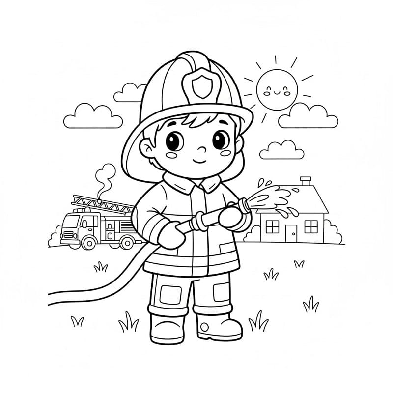 Hasič obrázek zdarma omalovánka