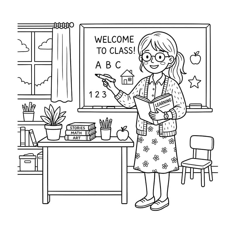 Jednoduchá učitelka omalovánka