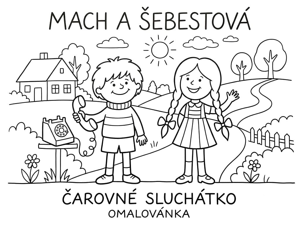 Jednoduchý Mácha a Šebestová omalovánka