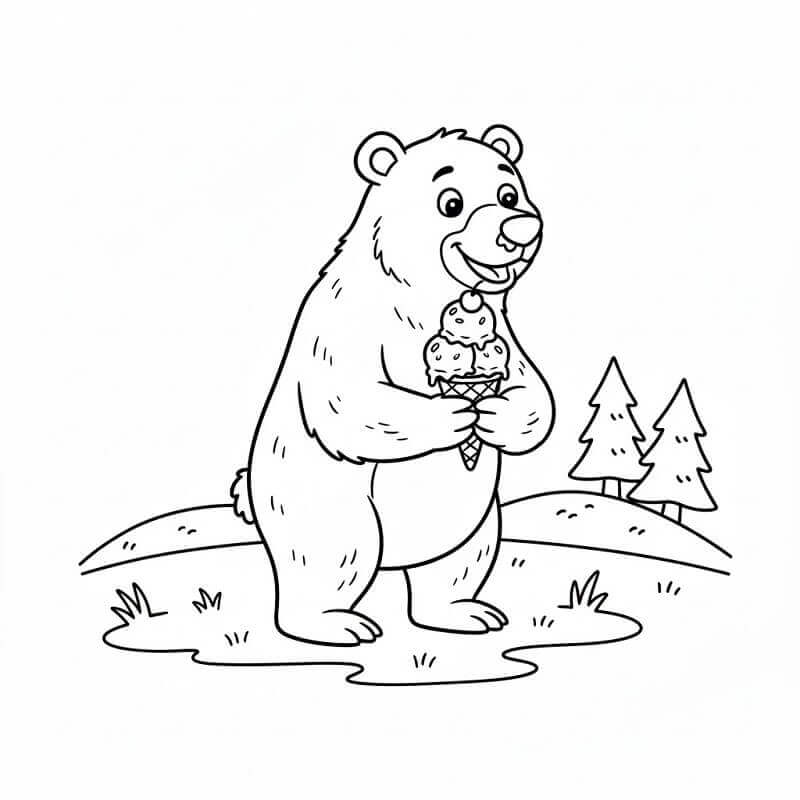 Medvěd tisknutelný pro děti omalovánka