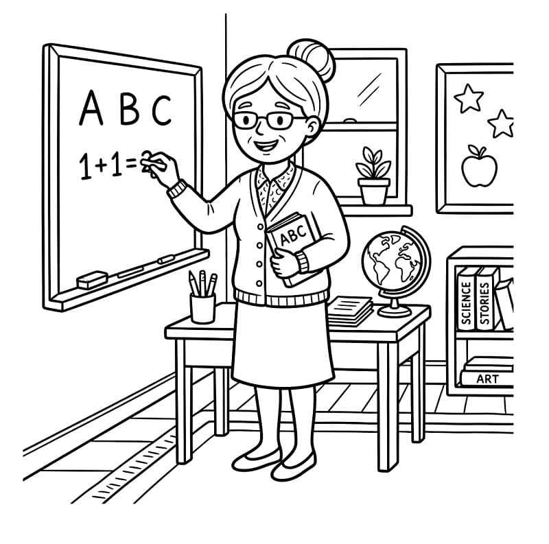 Pěkná učitelka omalovánka