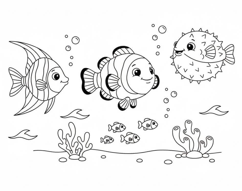 Roztomilé Rybičky omalovánka