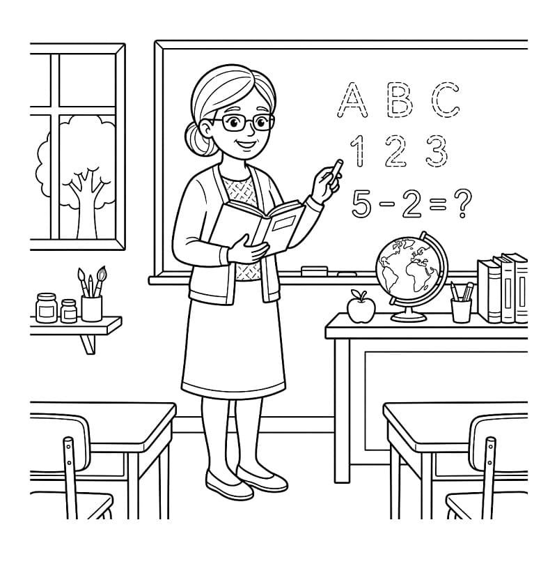 Šťastná učitelka omalovánka