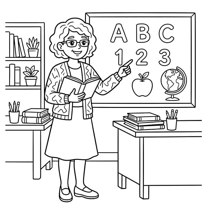 Učitelka ve škole omalovánka