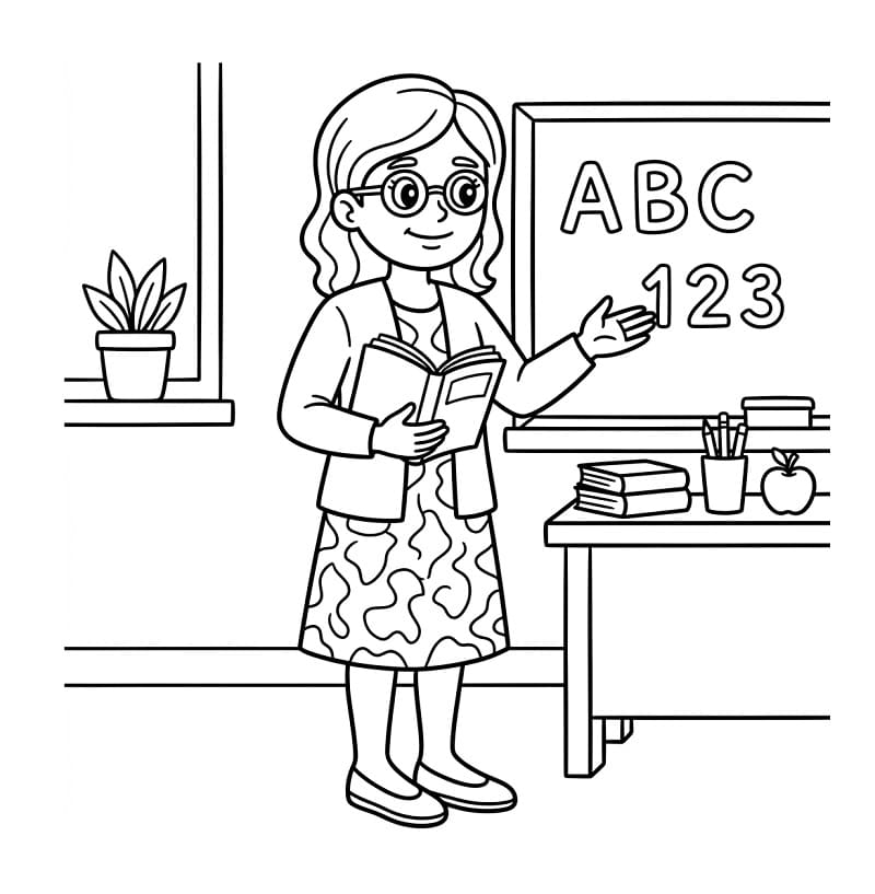 Učitelka ve třídě omalovánka