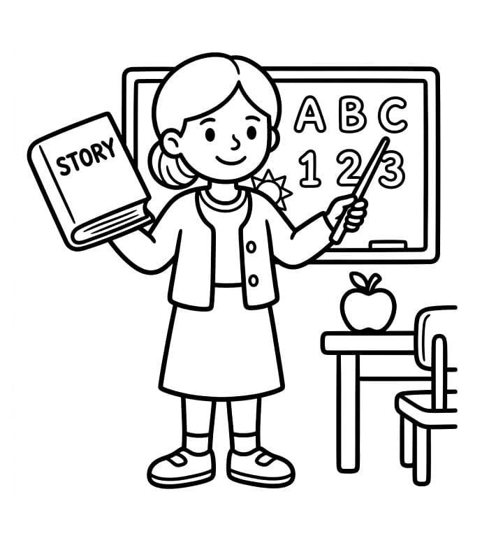 Učitelka vyučuje omalovánka
