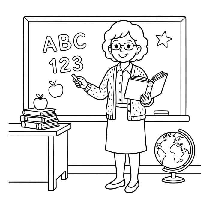 Usmívající se učitelka omalovánka