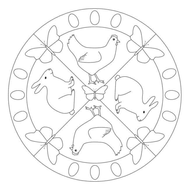 Velikonoční mandala tisknutelná pro děti omalovánka