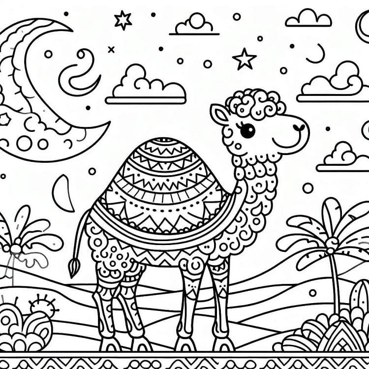 Zdarma Tisknutelný Velbloud omalovánka