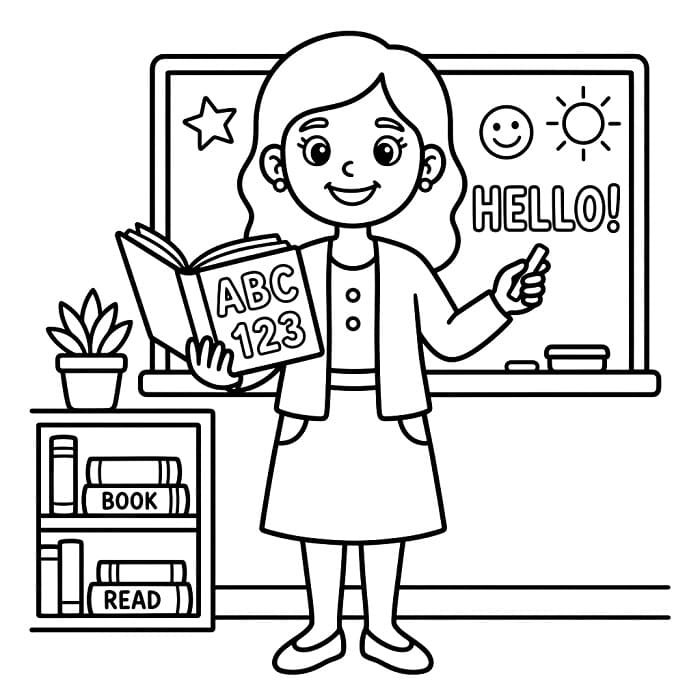 Zdarma učitelka tisknutelná omalovánka