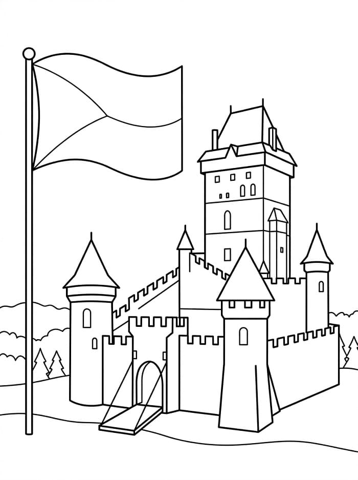 Česká vlajka a hrad omalovánka