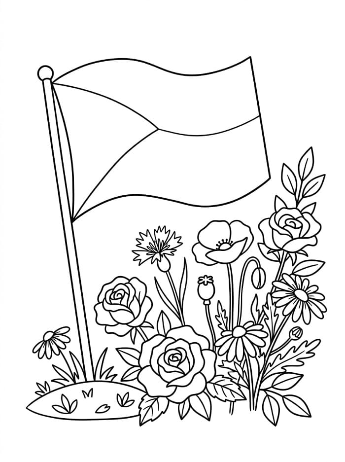 Česká vlajka a květiny omalovánka