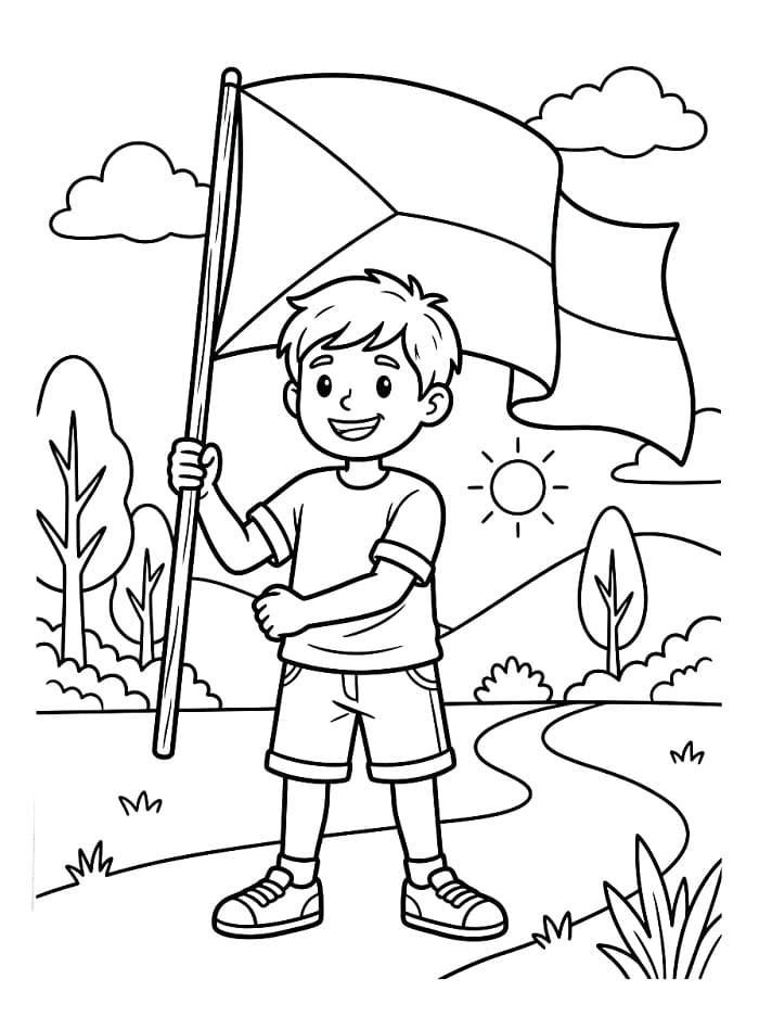 Chlapec a česká vlajka omalovánka