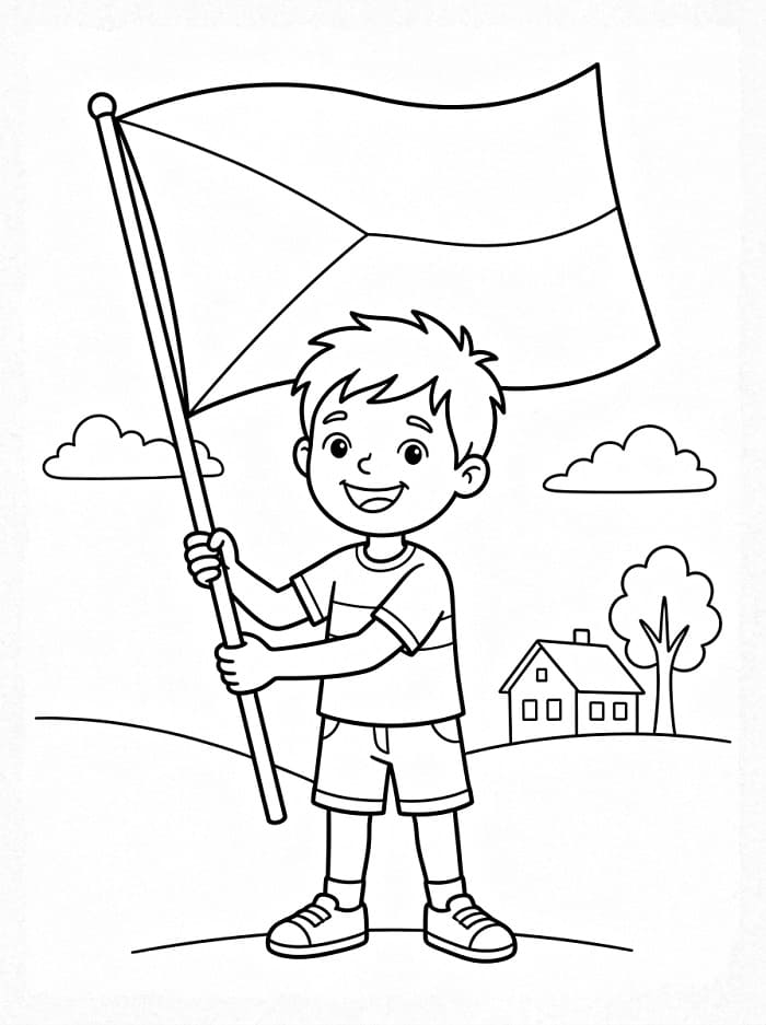 Chlapec drží českou vlajku omalovánka