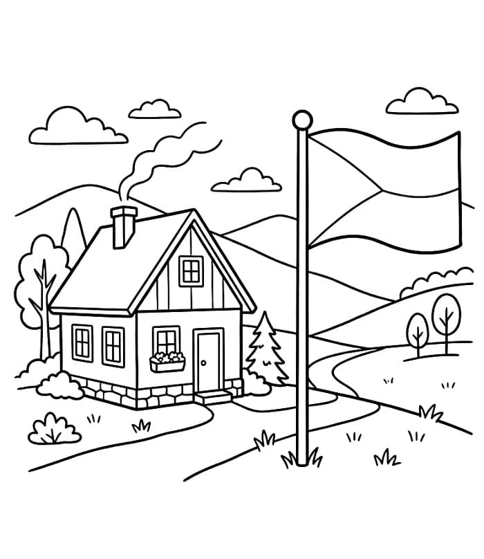 Dům a česká vlajka omalovánka