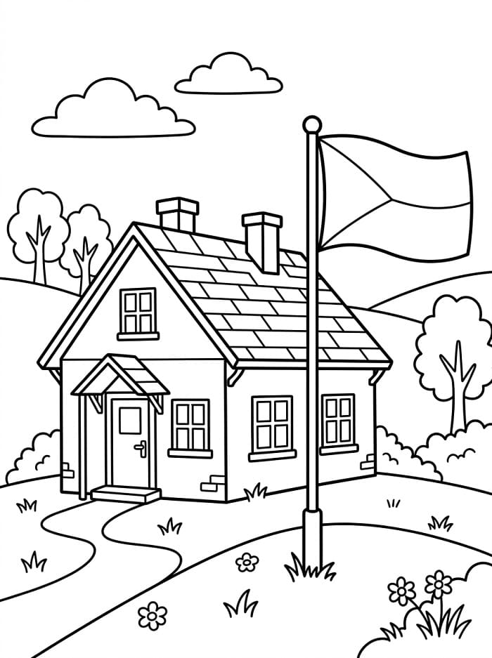 Dům s českou vlajkou omalovánka