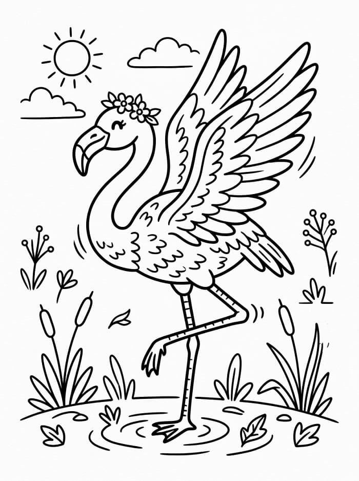 Kreslený Plameňák omalovánka