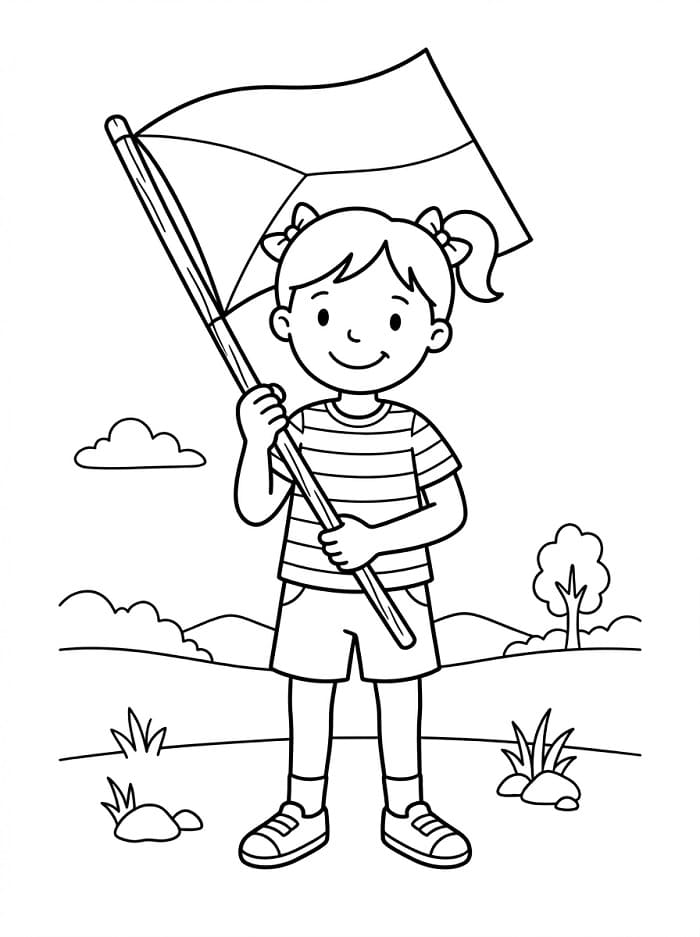 Malá dívka a česká vlajka omalovánka