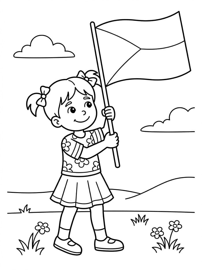 Roztomilá dívka drží českou vlajku omalovánka