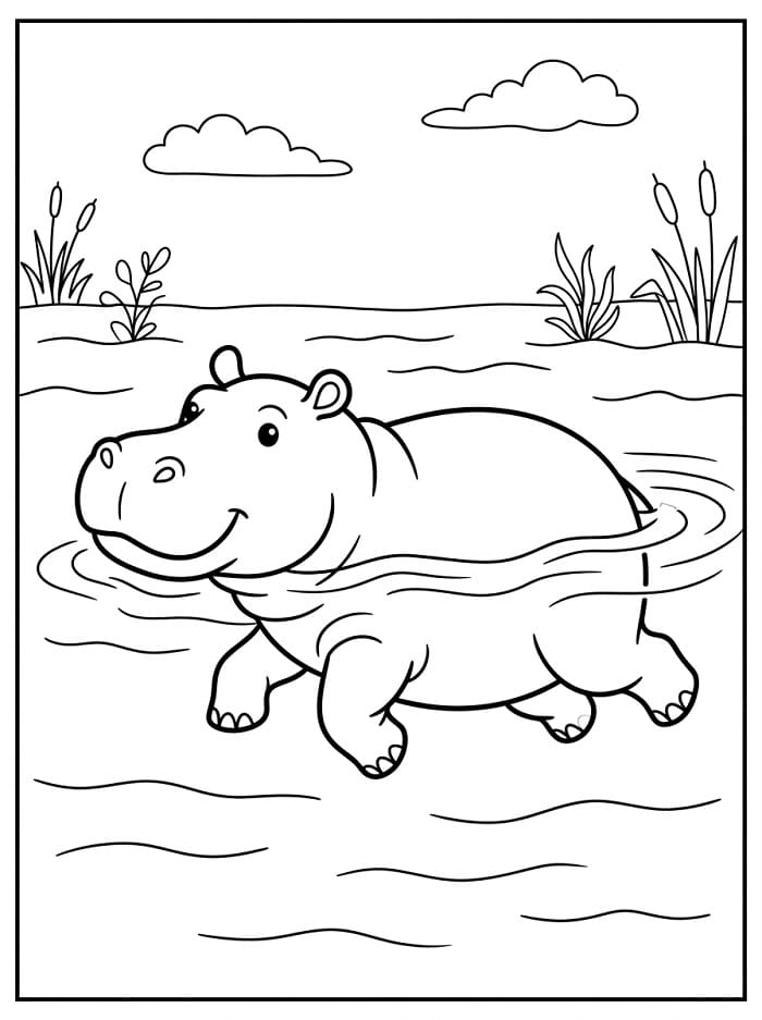 Roztomilý hroch omalovánka