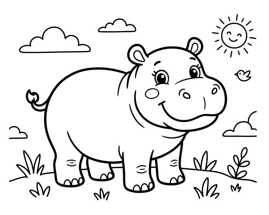 Vtipný hroch omalovánka