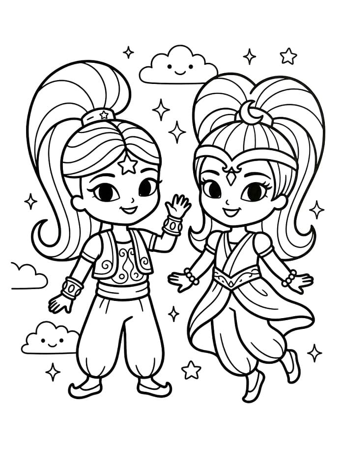 Půvabné Shimmer a Shine omalovánka
