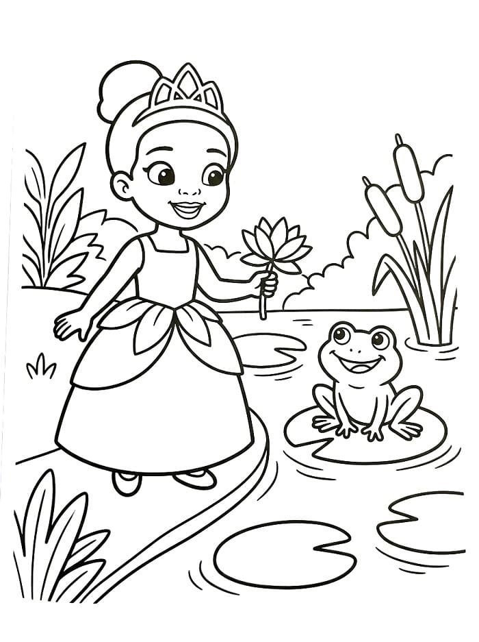 Snadná Princezna a žabák omalovánka