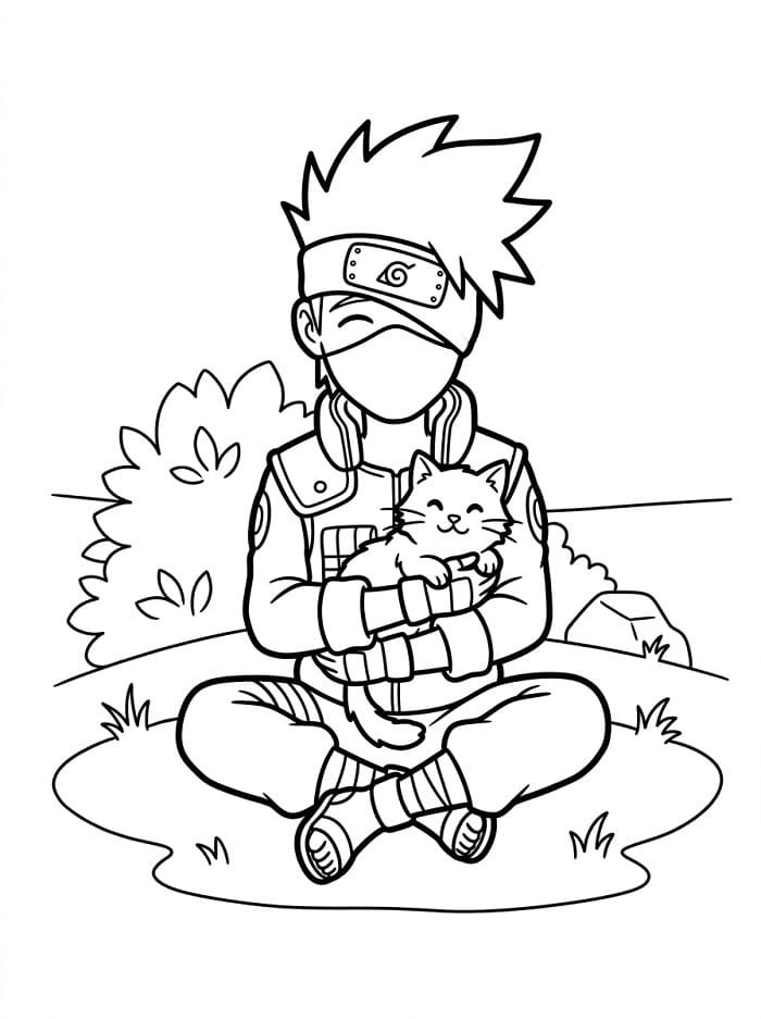 Kakashi a kočka omalovánka