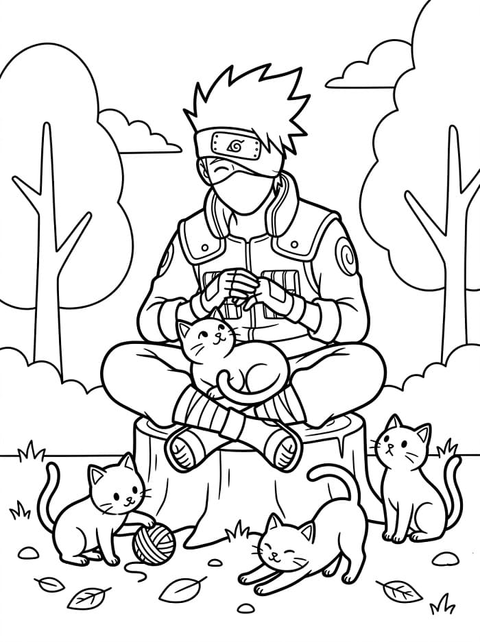 Kakashi a kočky omalovánka