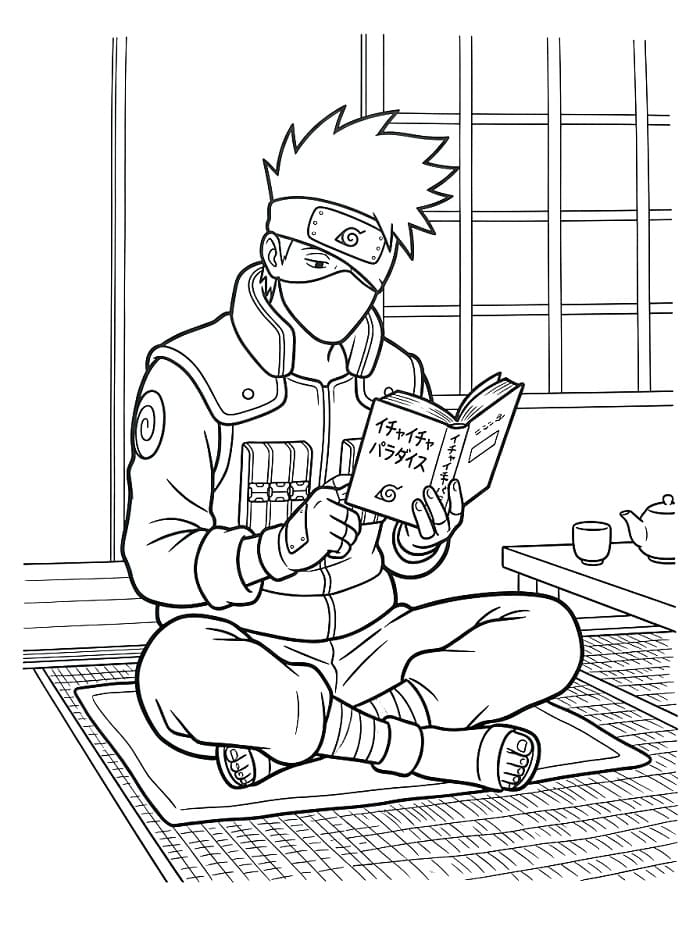 Kakashi čtoucí knihu omalovánka