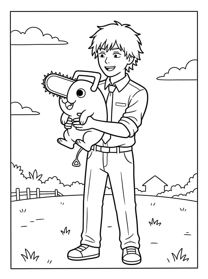 Chainsaw Man k vytisknutí omalovánka
