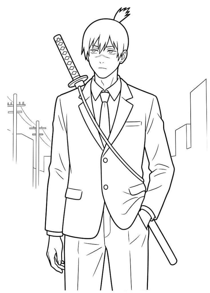 Omalovánka Chainsaw Man k vytištění pro děti