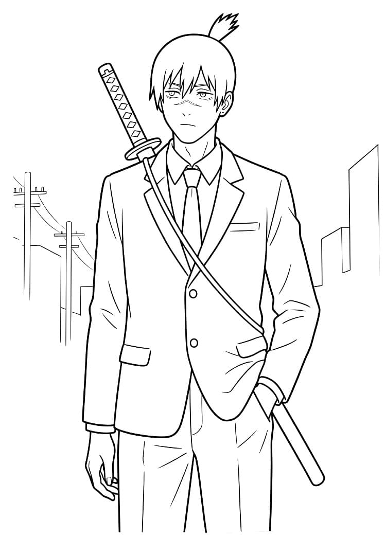 Chainsaw Man k vytištění pro děti omalovánka