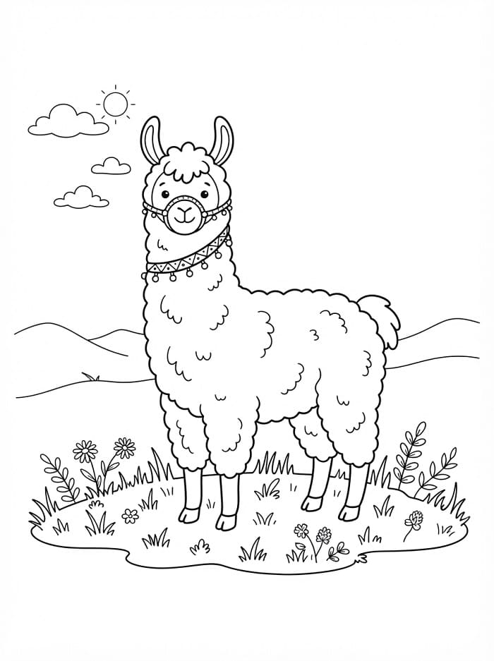 Hezká lama omalovánka