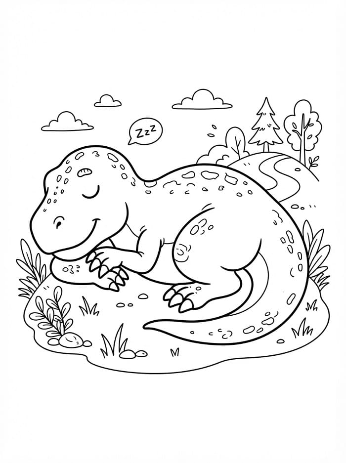 Jeden spící T-Rex omalovánka