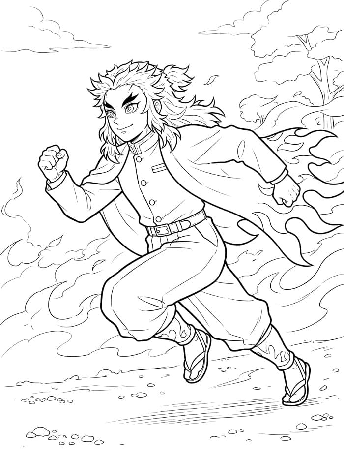 Kyojuro Rengoku v Demon Slayer omalovánka