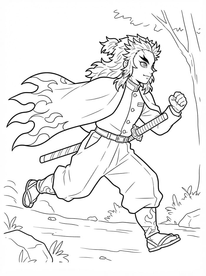 Kyojuro Rengoku z Demon Slayer omalovánka