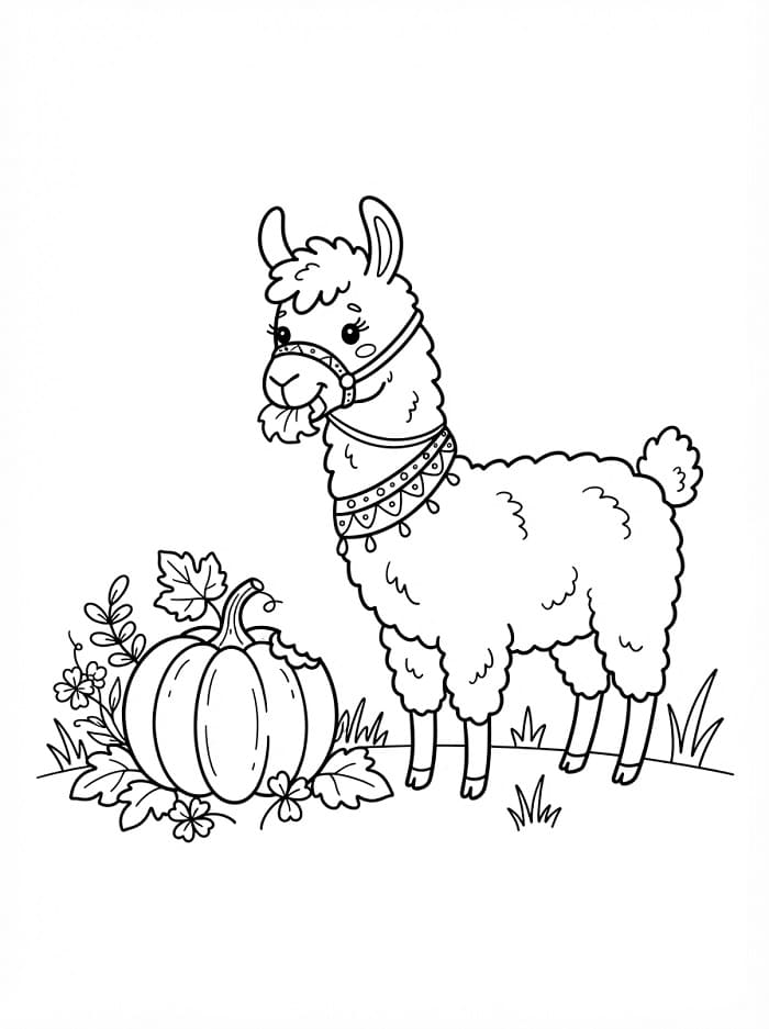 Lama jící dýni omalovánka