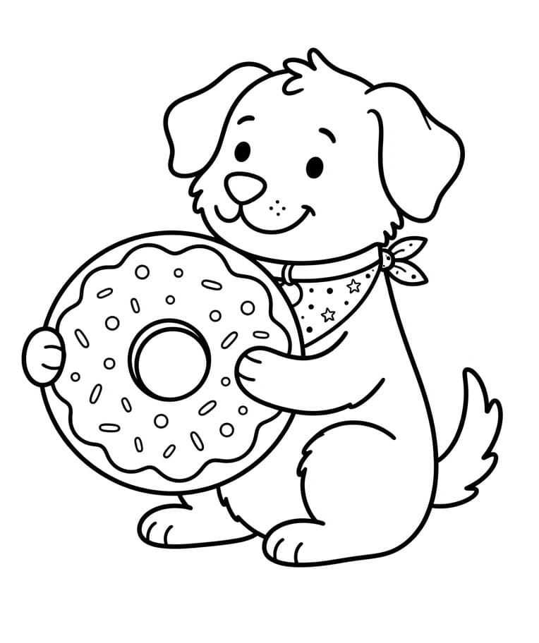 Omalovánka Pes držící donut