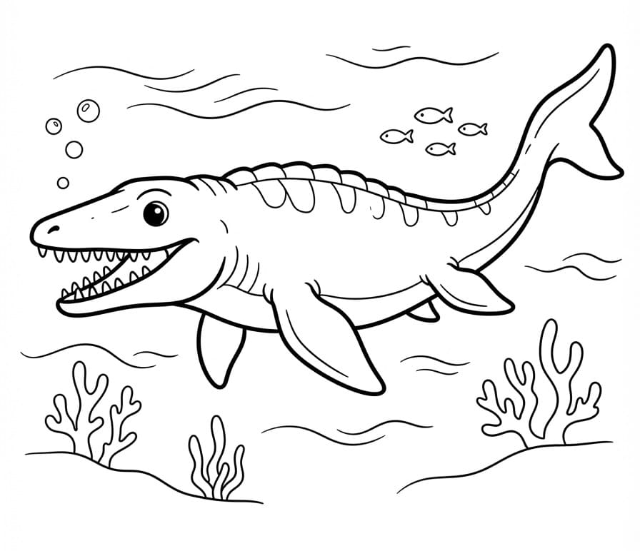 Plající Mosasaurus omalovánka